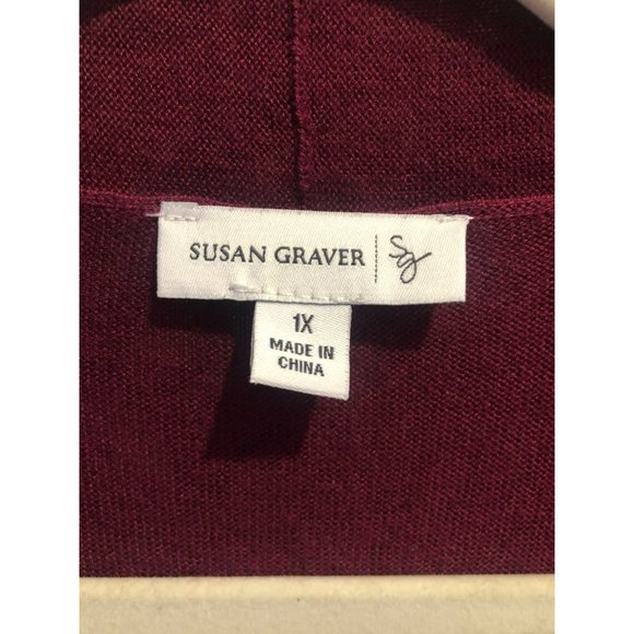 Susan Graver Liquid Knit Open Front Long Sleeve Cardigan Sz 1X Duster Cranberry - Picture 2 of 4